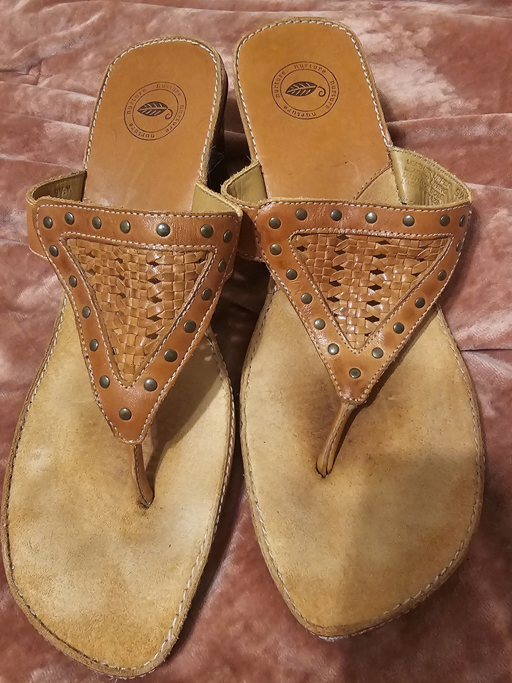 Nurture by Lamaze Tan Woven Leather Heel Sandals with Stud Accents